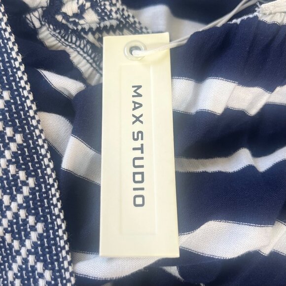 Max Studio Shirt Womens Large Blue White Striped Embroidered New - Picture 12 of 12